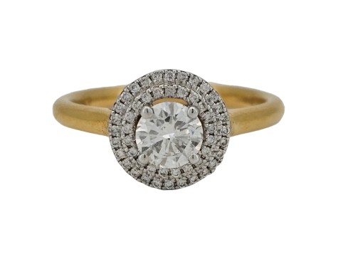 Diamond Solitaire Double Row Halo 18ct Yellow Gold 0.62ct F-G Colour Vs Brilliant Cut