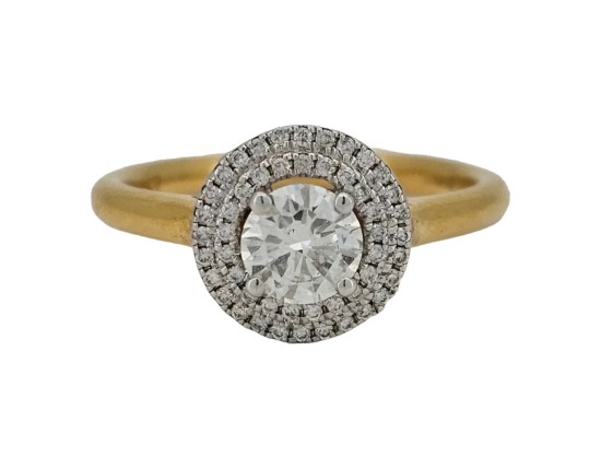 Diamond Solitaire Double Row Halo 18ct Yellow Gold 0.62ct F-G Colour Vs Brilliant Cut