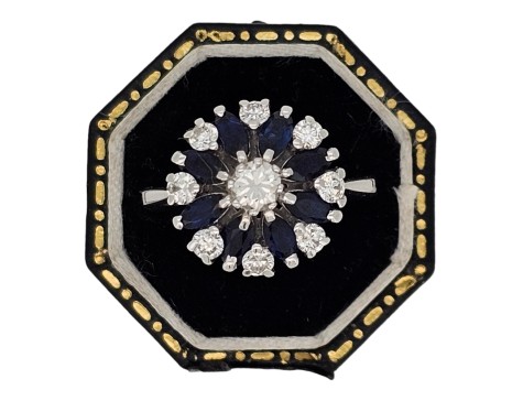 Sapphire & Diamond Vintage 18ct White Gold Tiered Cocktail Dress Ring 
