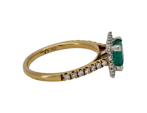 Colombian Emerald & Diamond Halo Cluster Ring 18ct Yellow Gold Square Head