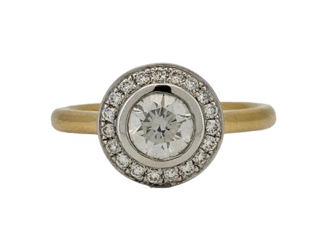 Diamond Solitaire Halo Ring 0.84ct G Colour Si Clarity 18ct Yellow Gold Brilliant Cut