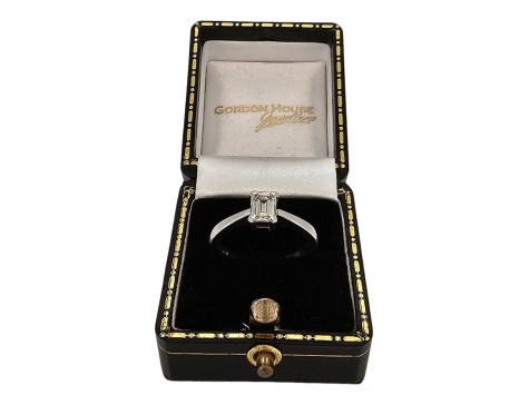 Diamond Solitaire Ring 18ct White Gold 0.50ct Emerald Cut