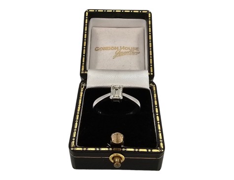 Diamond Solitaire Ring 18ct White Gold 0.50ct Emerald Cut