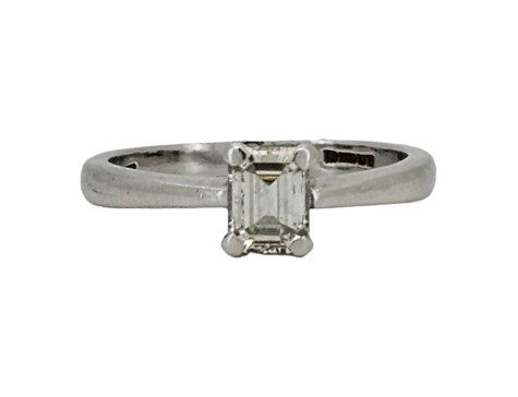 Diamond Solitaire Ring 18ct White Gold 0.50ct Emerald Cut