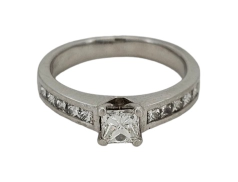 Diamond Solitaire Ring With Diamond Set Shoulders 1.00ct square Modified Brilliant Cut