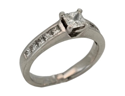Diamond Solitaire Ring With Diamond Set Shoulders 1.00ct square Modified Brilliant Cut