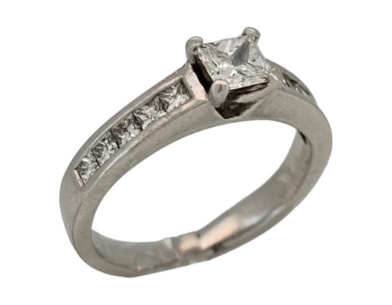 Diamond Solitaire Ring With Diamond Set Shoulders 1.00ct square Modified Brilliant Cut