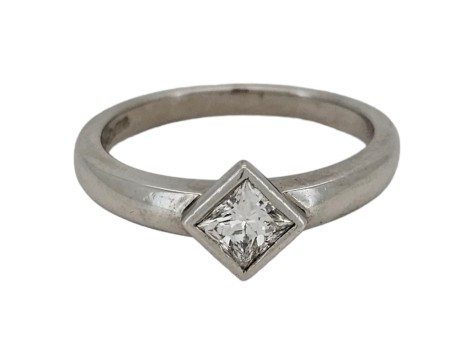 Diamond Solitaire Ring Platinum Bezel Rub-over Set Princess Cut 0.40ct F-G Colour Vs-Si Clarity 