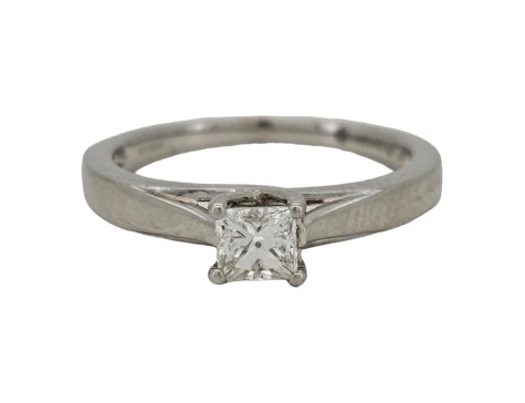 Diamond Solitaire Ring Canadian Maple Princess Cut 18ct White Gold 