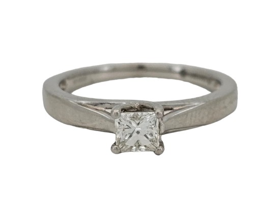 Diamond Solitaire Ring Canadian Maple Princess Cut 18ct White Gold 