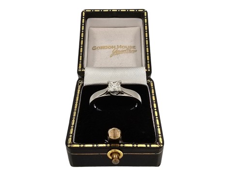 Diamond Solitaire Ring Canadian Maple Princess Cut 18ct White Gold 