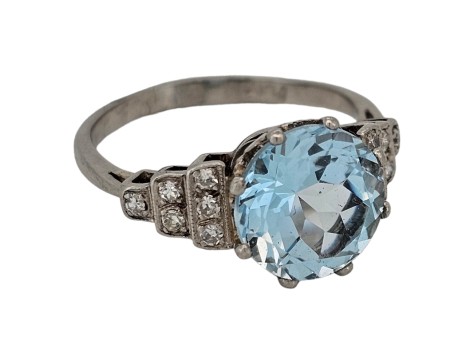 Topaz & Diamond Platinum set Solitaire Dress Ring Art Deco Inspired 