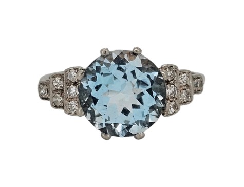 Topaz & Diamond Platinum set Solitaire Dress Ring Art Deco Inspired 