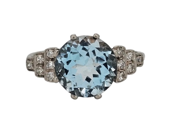 Topaz & Diamond Platinum set Solitaire Dress Ring Art Deco Inspired 