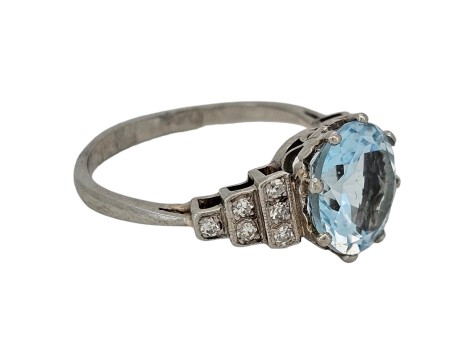 Topaz & Diamond Platinum set Solitaire Dress Ring Art Deco Inspired 