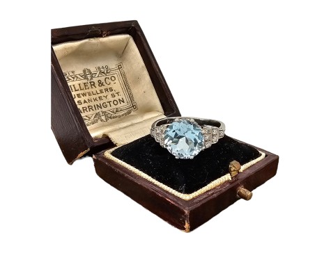Topaz & Diamond Platinum set Solitaire Dress Ring Art Deco Inspired 