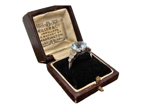 Topaz & Diamond Platinum set Solitaire Dress Ring Art Deco Inspired 