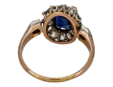 Sapphire & Diamond Antique 1880's Cluster Ring 1.50ct Sapphire 1.50ct Old Cut Diamonds 