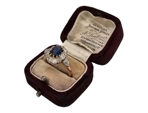 Sapphire & Diamond Antique 1880's Cluster Ring 1.50ct Sapphire 1.50ct Old Cut Diamonds 