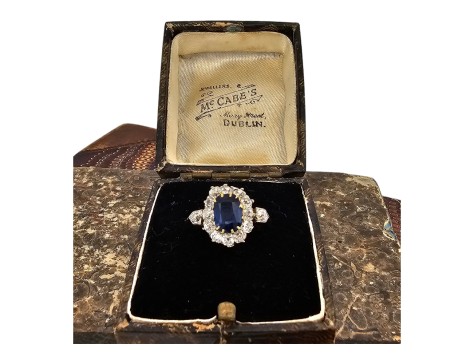 Sapphire & Diamond Antique 1880's Cluster Ring 1.50ct Sapphire 1.50ct Old Cut Diamonds 