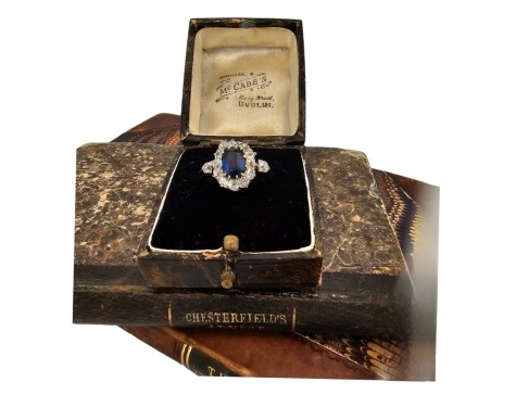 Sapphire & Diamond Antique 1880's Cluster Ring 1.50ct Sapphire 1.50ct Old Cut Diamonds 