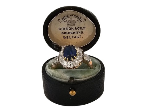 Sapphire & Diamond Antique 1880's Cluster Ring 1.50ct Sapphire 1.50ct Old Cut Diamonds 