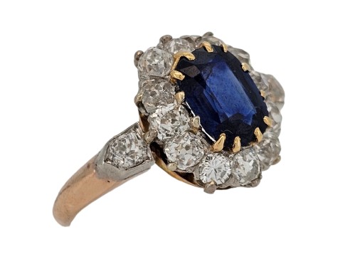 Sapphire & Diamond Antique 1880's Cluster Ring 1.50ct Sapphire 1.50ct Old Cut Diamonds 