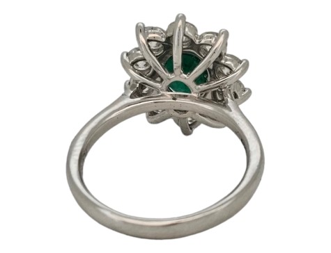 Emerald & Diamond Cluster Ring Platinum 1.57ct Emerald Oval Cut 1.53ct Diamond 