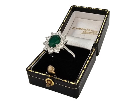 Emerald & Diamond Cluster Ring Platinum 1.57ct Emerald Oval Cut 1.53ct Diamond 