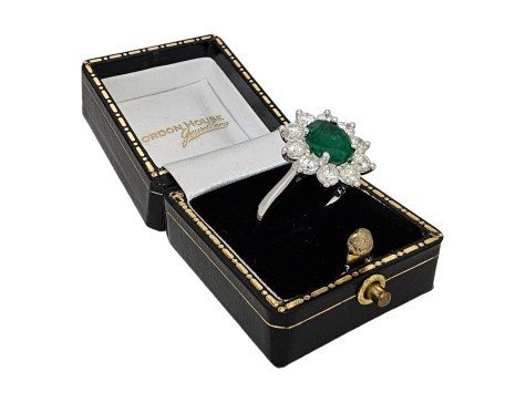 Emerald & Diamond Cluster Ring Platinum 1.57ct Emerald Oval Cut 1.53ct Diamond 