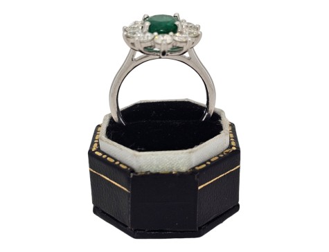 Emerald & Diamond Cluster Ring Platinum 1.57ct Emerald Oval Cut 1.53ct Diamond 