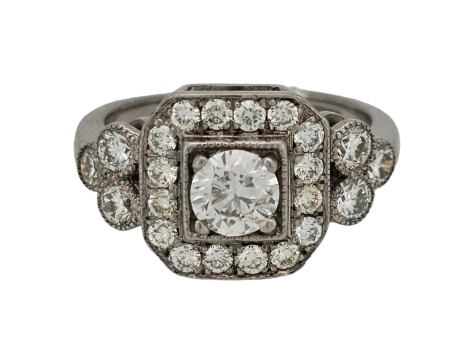 Diamond Cluster Ring Palladium 1.20ct Art Deco Inspired G Colour Si Clarity Milgrain Setting 