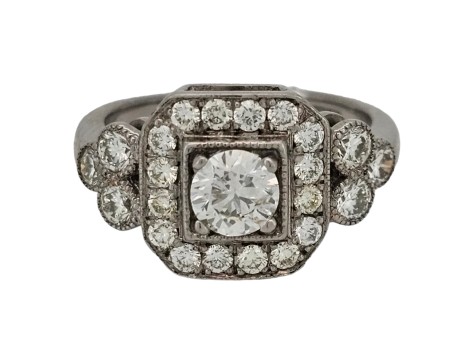 Diamond Cluster Ring Palladium 1.20ct Art Deco Inspired G Colour Si Clarity Milgrain Setting 