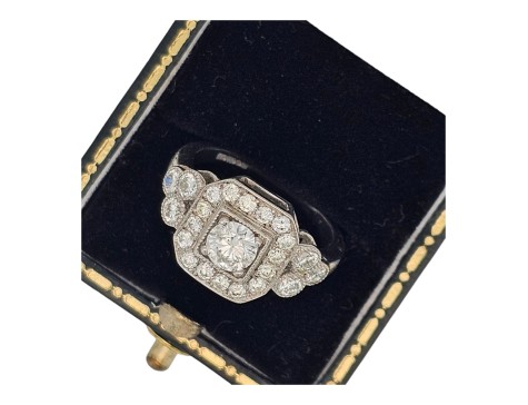 Diamond Cluster Ring Palladium 1.20ct Art Deco Inspired G Colour Si Clarity Milgrain Setting 