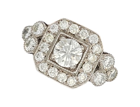 Diamond Cluster Ring Palladium 1.20ct Art Deco Inspired G Colour Si Clarity Milgrain Setting 