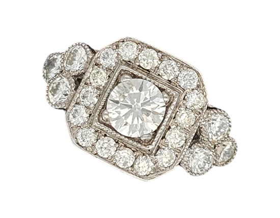 Diamond Cluster Ring Palladium 1.20ct Art Deco Inspired G Colour Si Clarity Milgrain Setting 