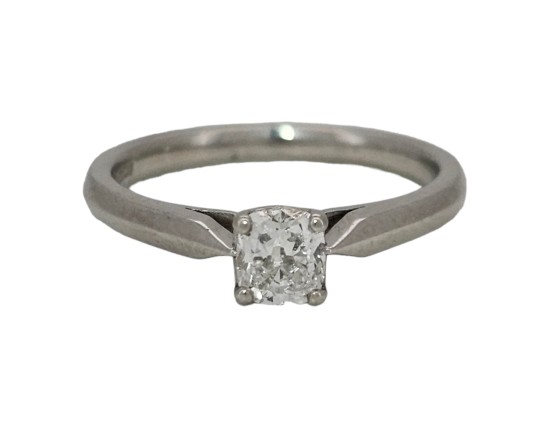 Diamond Solitaire Ring Cushion Cut 0.34ct Gia Certified E Colour Vs2 Clarity Platinum 