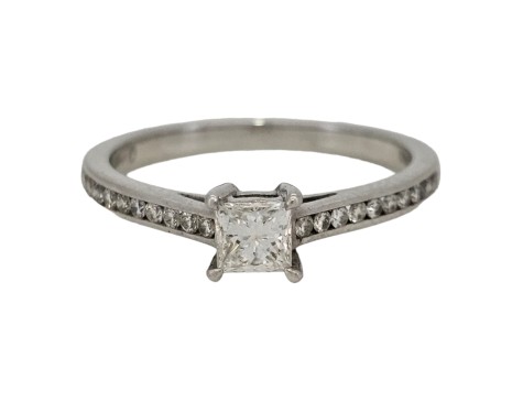 Diamond Solitaire Ring 18ct White Gold Princess Cut 0.45ct H Colour Si Clarity Certified 