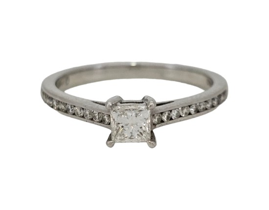 Diamond Solitaire Ring 18ct White Gold Princess Cut 0.45ct H Colour Si Clarity Certified 