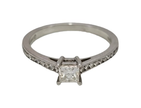Diamond Solitaire Ring 18ct White Gold Princess Cut 0.45ct H Colour Si Clarity Certified 