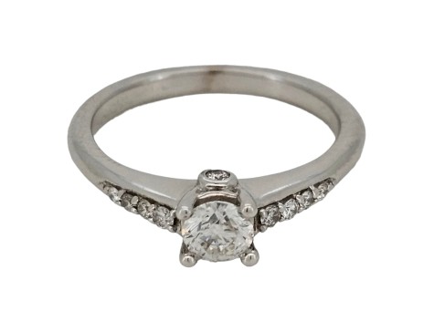 Diamond Solitaire Ring 18ct White Gold Diamond Shoulders  0.50ct G Colour Si Clarity 