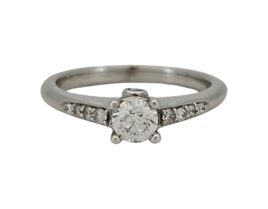 Diamond Solitaire Ring 18ct White Gold Diamond Shoulders  0.50ct G Colour Si Clarity 