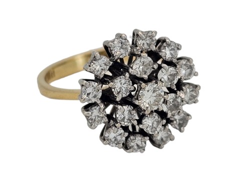 Diamond Vintage Cluster Ring 18ct Yellow Gold 1.50ct Dress Cocktail Tiered 