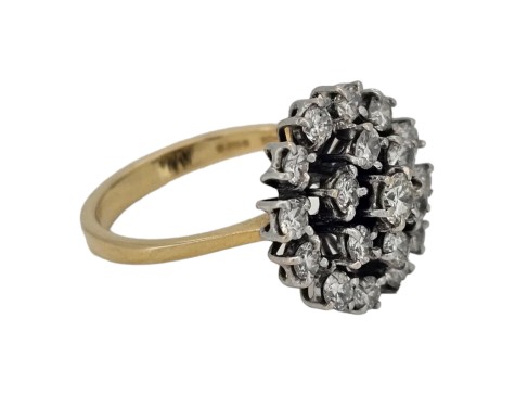Diamond Vintage Cluster Ring 18ct Yellow Gold 1.50ct Dress Cocktail Tiered 