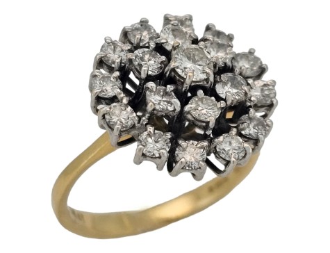 Diamond Vintage Cluster Ring 18ct Yellow Gold 1.50ct Dress Cocktail Tiered 