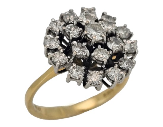 Diamond Vintage Cluster Ring 18ct Yellow Gold 1.50ct Dress Cocktail Tiered 