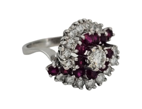 Ruby & Diamond 18ct White Gold Vintage Cocktail Dress Swirl Ring 1.00ct 