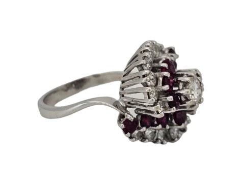 Ruby & Diamond 18ct White Gold Vintage Cocktail Dress Swirl Ring 1.00ct 