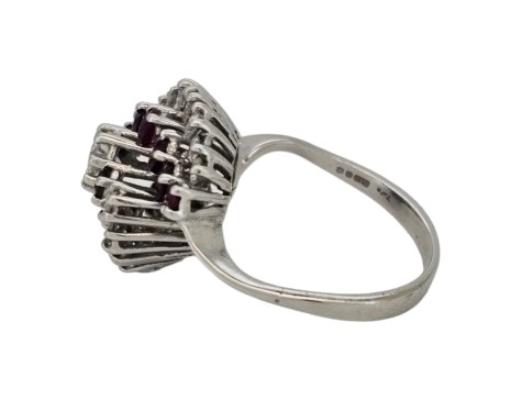 Ruby & Diamond 18ct White Gold Vintage Cocktail Dress Swirl Ring 1.00ct 