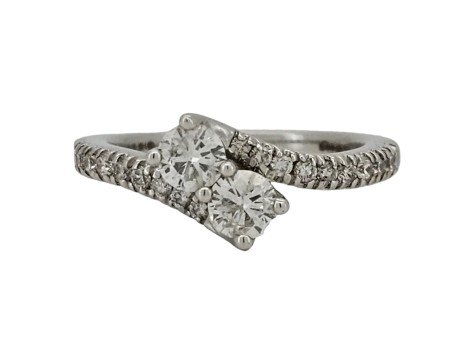 Diamond Two Stone Twist Crossover Ring 14kt White Gold 0.75ct 